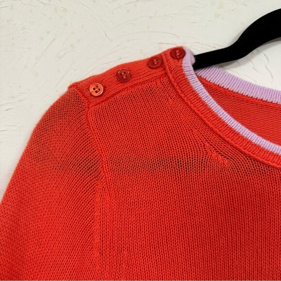 Moth Anthropologie Orange Lavender Trim Crew Neck Sweater Womens M Preppy - Picture 4 of 9